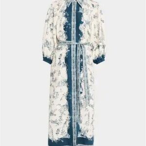 Alemais Long Sleeve Dress in Blue and Cream